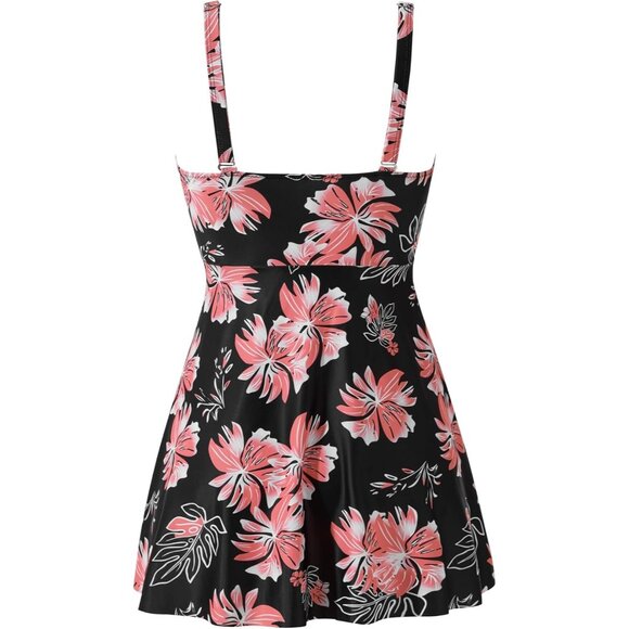 Women's One Piece Swim Dress Swimsuit Tummy Control Skirted Bathing Suit Floral - Picture 4 of 7
